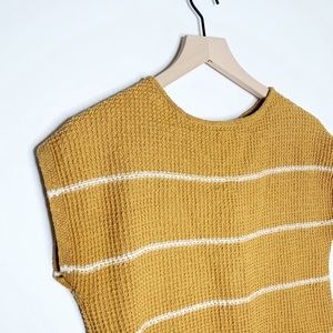 Madewell Boatneck Button Back Sweater Top Striped Mustard Size M Cap Sleeve